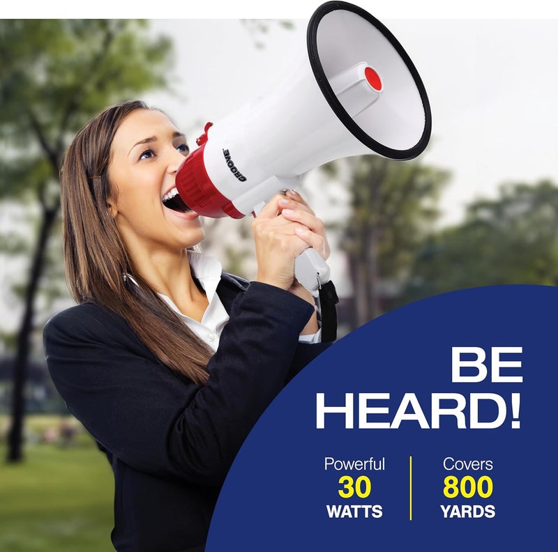 Croove Portable Megaphone Loud Speaker, Bullhorn with Siren Music, Volume Control, 30 Watt Mini Bull Horn, 800 Yard Voice Range Mega Phone, Noise Makers, Sporting Essentials for Coach, Camp Counselor - Image 3